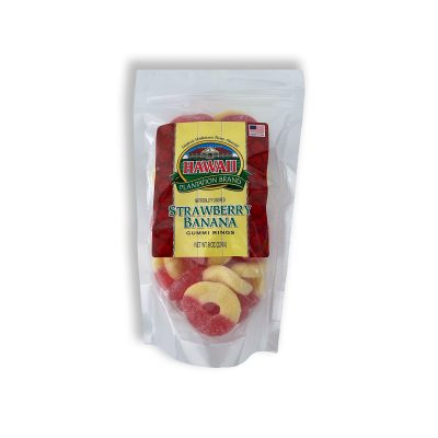 STRAWBERRY BANANA GUMMI RINGS - 8 OZ.