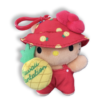 HELLO KITTY - 4" PLUSH WITH RED HAT, OVERALLS AND KEY RING