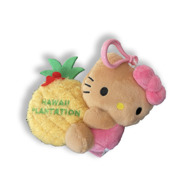 HELLO KITTY - 4" PLUSH WITH PINK RIBBON, BIG PINEAPPLE, AND KEY RING